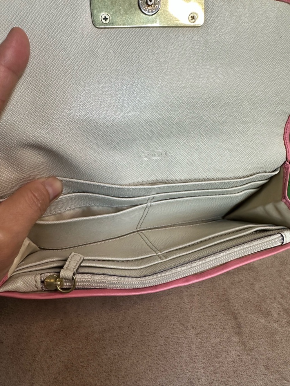 Coach Signature Canvas Continental Large Wallet in Pink Trim in Fair Condition - Picture 9 of 14